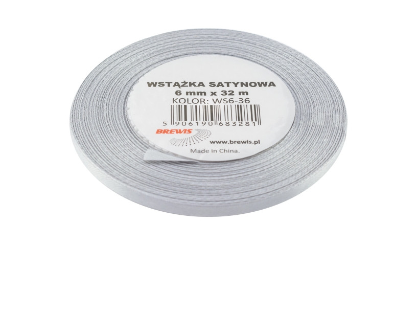 Wstążka satynowa 6mmx32m srebrna Brewis